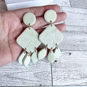 Green Polymer Clay Organic Dangle Long Earrings floral earrings